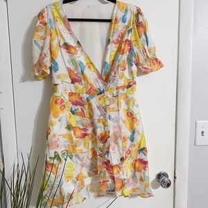 Phalopha Citrus Print Puff Sleeve Dress Size XL